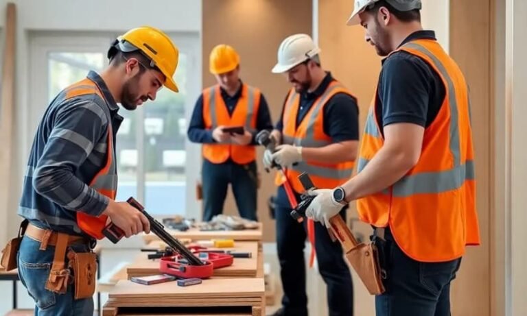 construction workers on a job site, performing tasks
